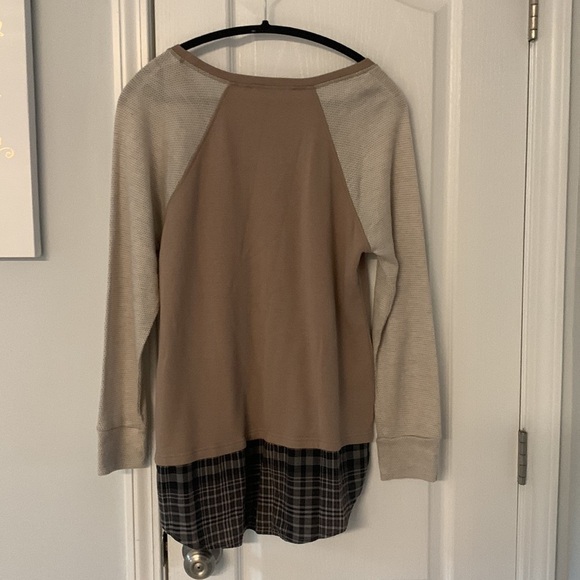 Soft Surroundings Alchemy Top size‎ L plaid cream tan long sleeves - Picture 7 of 11